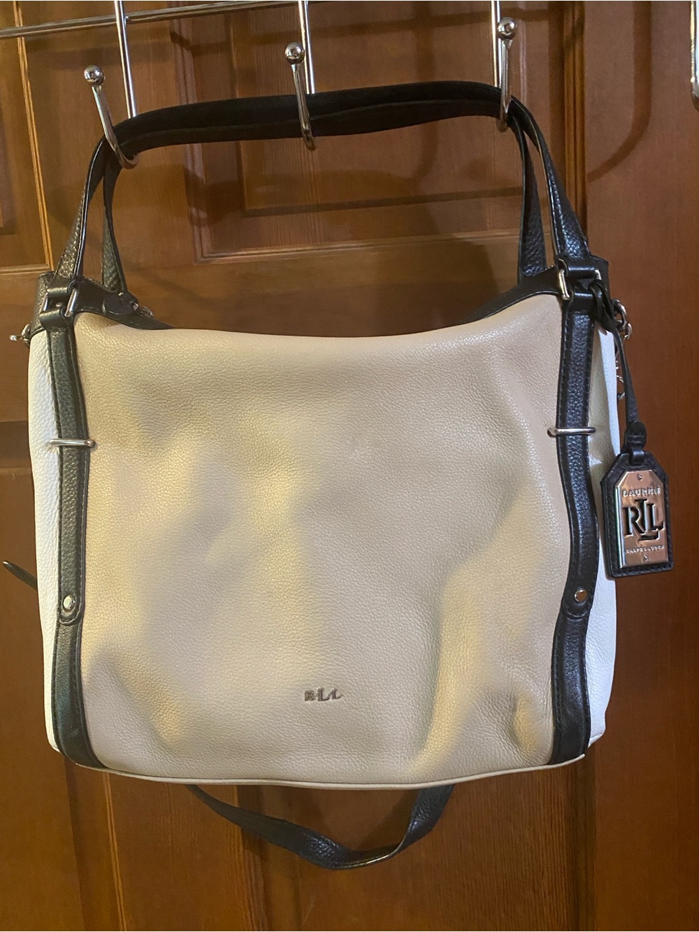 Ralph Lauren RLL Cream, Tan & Black Leather Shoulder Bag